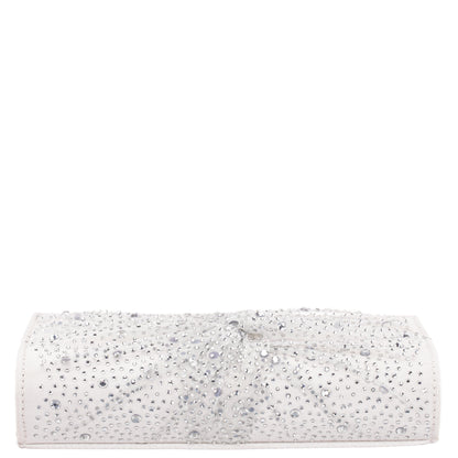 Zoria Beige Chiffon/Satin/Glass Crystal Clutch | Nina Shoes