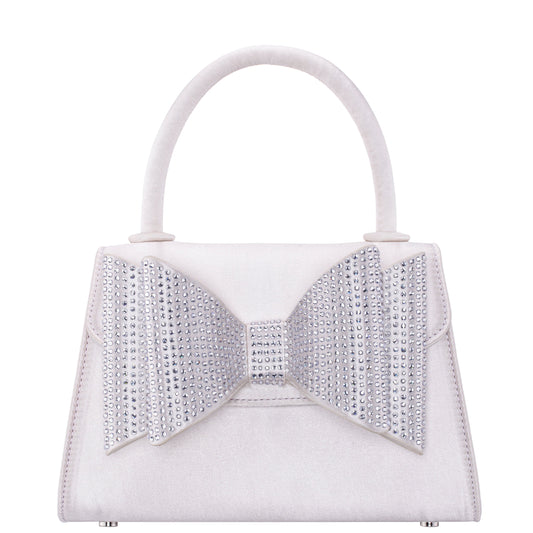 Alila Beige Satin/Glass Crystal Satchel Bag | Nina Shoes