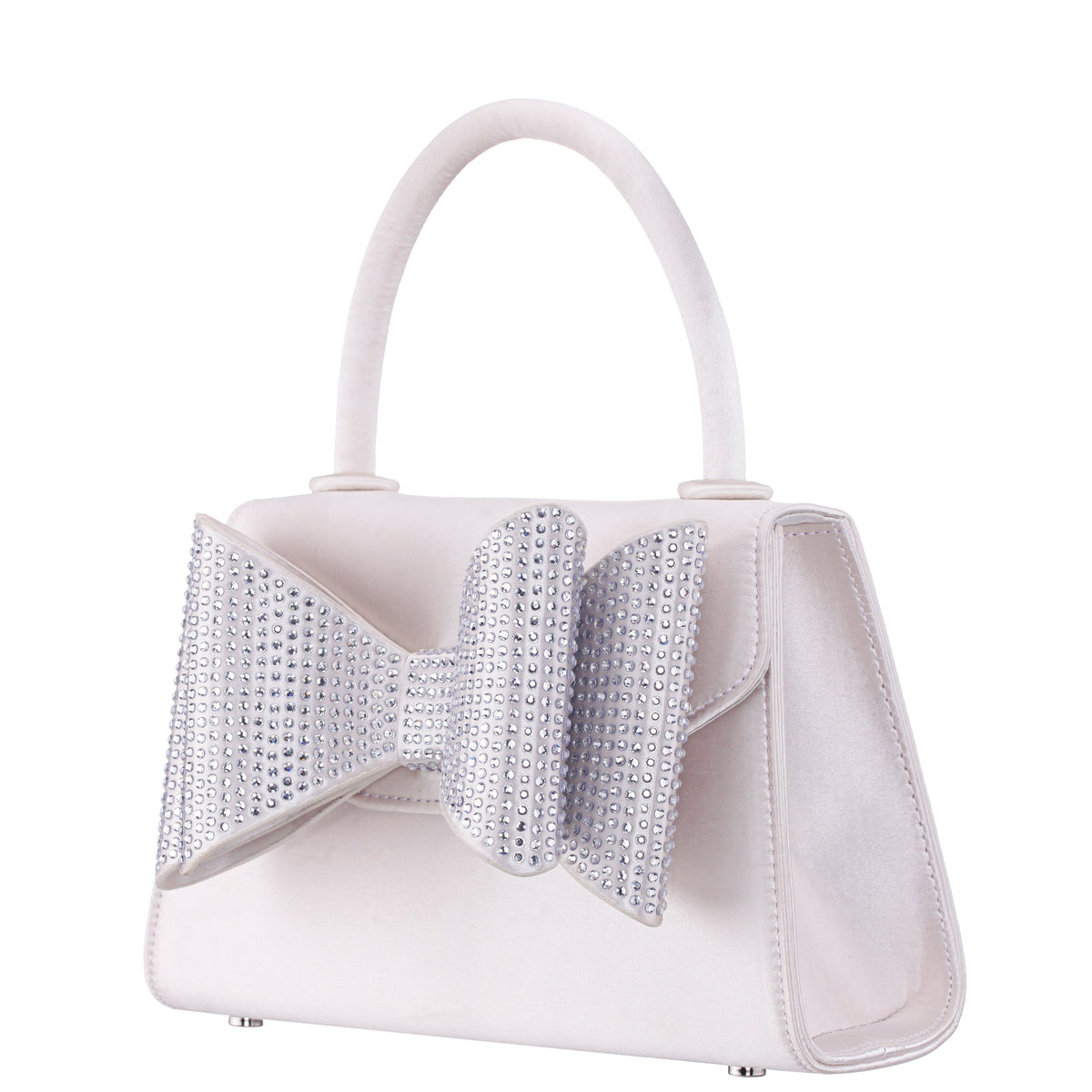 Alila Beige Satin/Glass Crystal Satchel Bag | Nina Shoes
