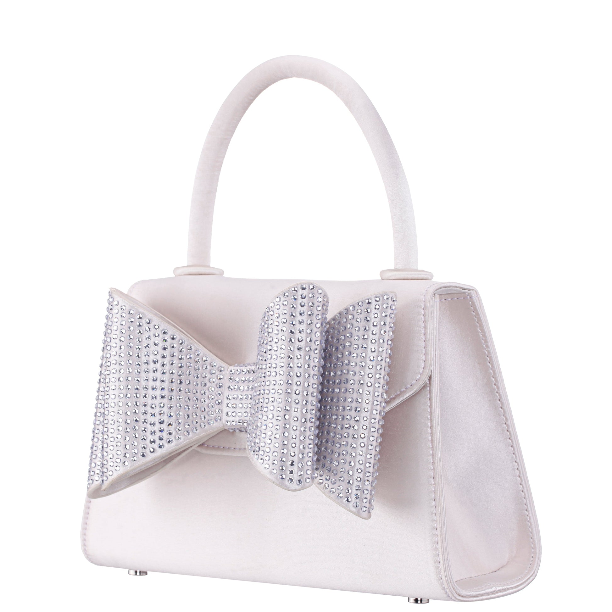 Alila Beige Satin/Glass Crystal Satchel Bag | Nina Shoes