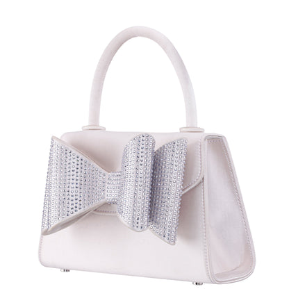 Alila Beige Satin/Glass Crystal Satchel Bag | Nina Shoes