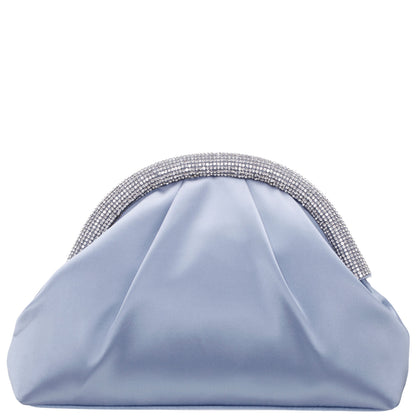 Jane Blue Satin/Glass Crystal Frame Clutch | Nina Shoes