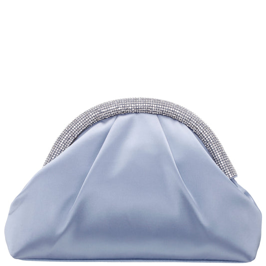 Jane Blue Satin/Glass Crystal Frame Clutch | Nina Shoes