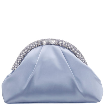 Jane Blue Satin/Glass Crystal Frame Clutch | Nina Shoes