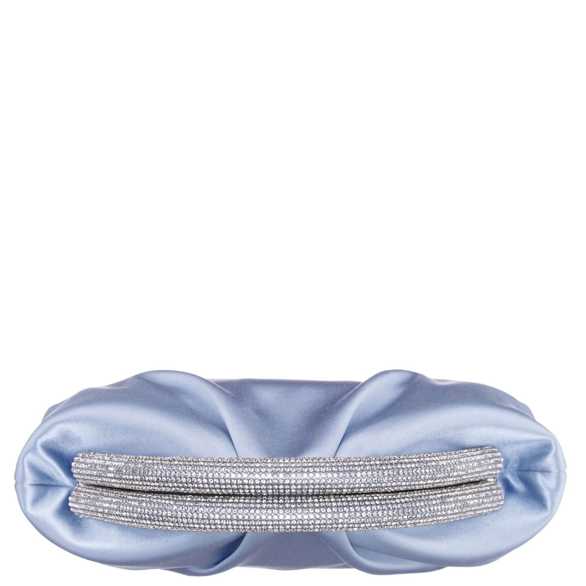 Jane Blue Satin/Glass Crystal Frame Clutch | Nina Shoes