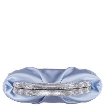Jane Blue Satin/Glass Crystal Frame Clutch | Nina Shoes