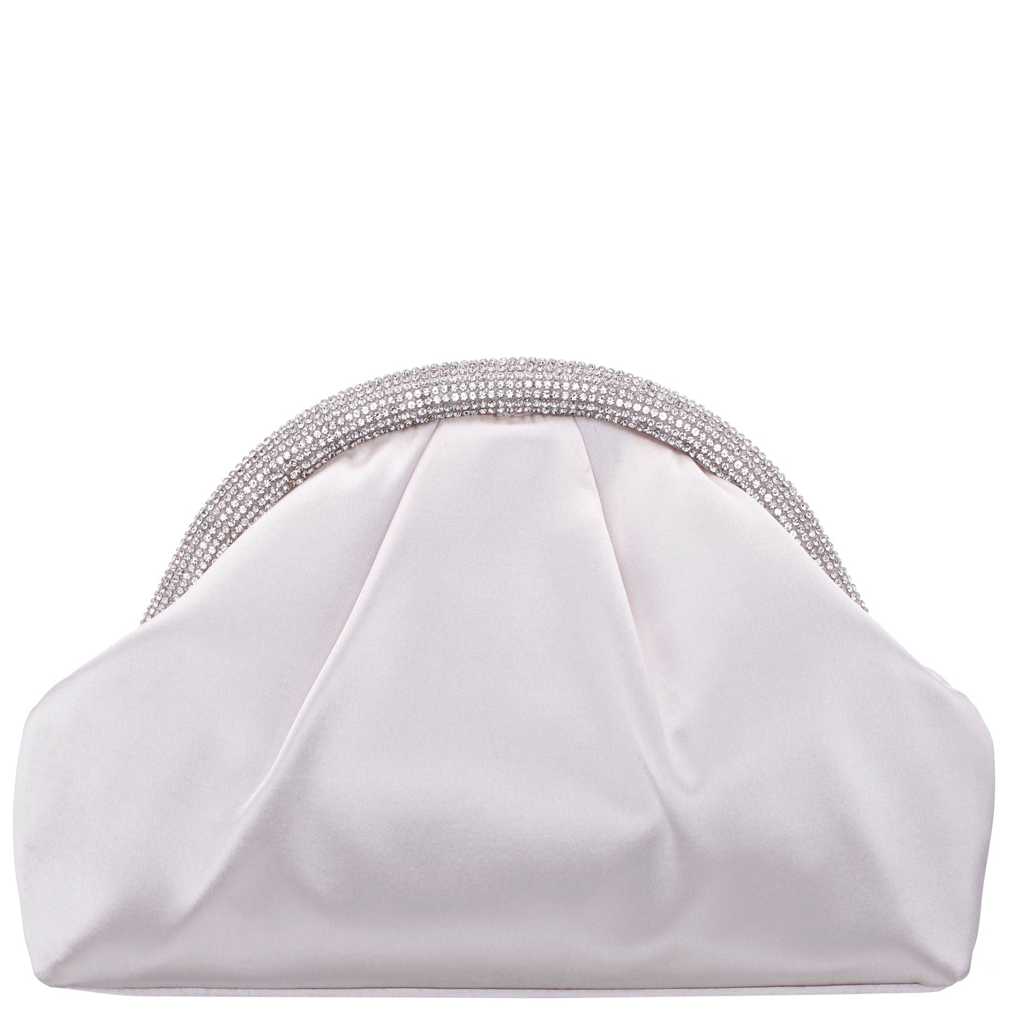 Jane Beige Satin/Glass Crystal Frame Clutch | Nina Shoes
