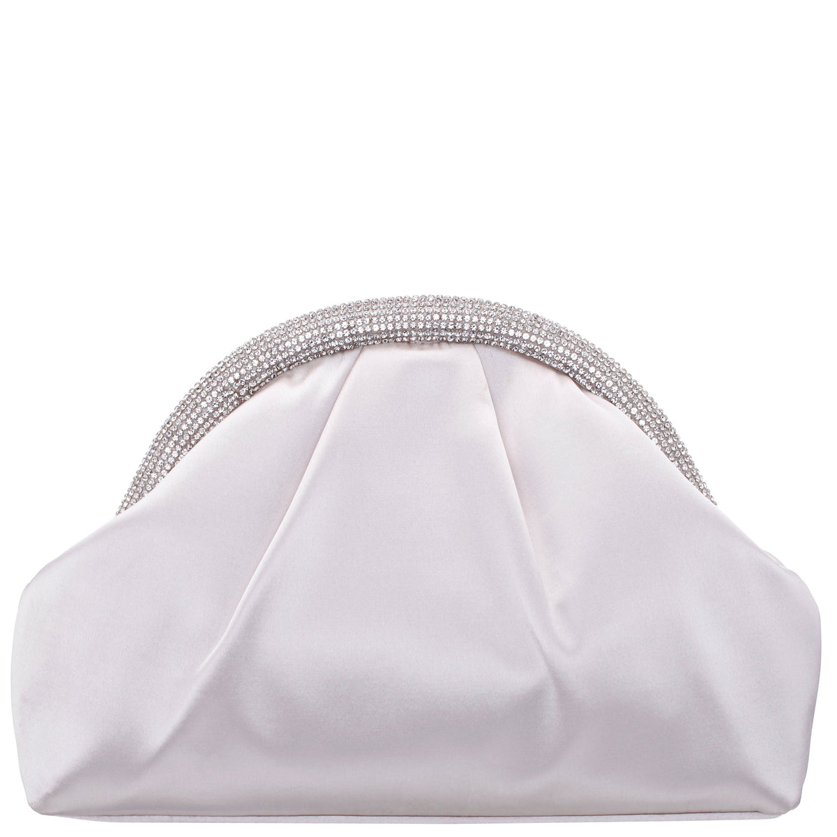 Jane Beige Satin/Glass Crystal Frame Clutch | Nina Shoes