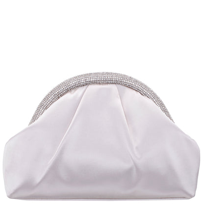 Jane Beige Satin/Glass Crystal Frame Clutch | Nina Shoes