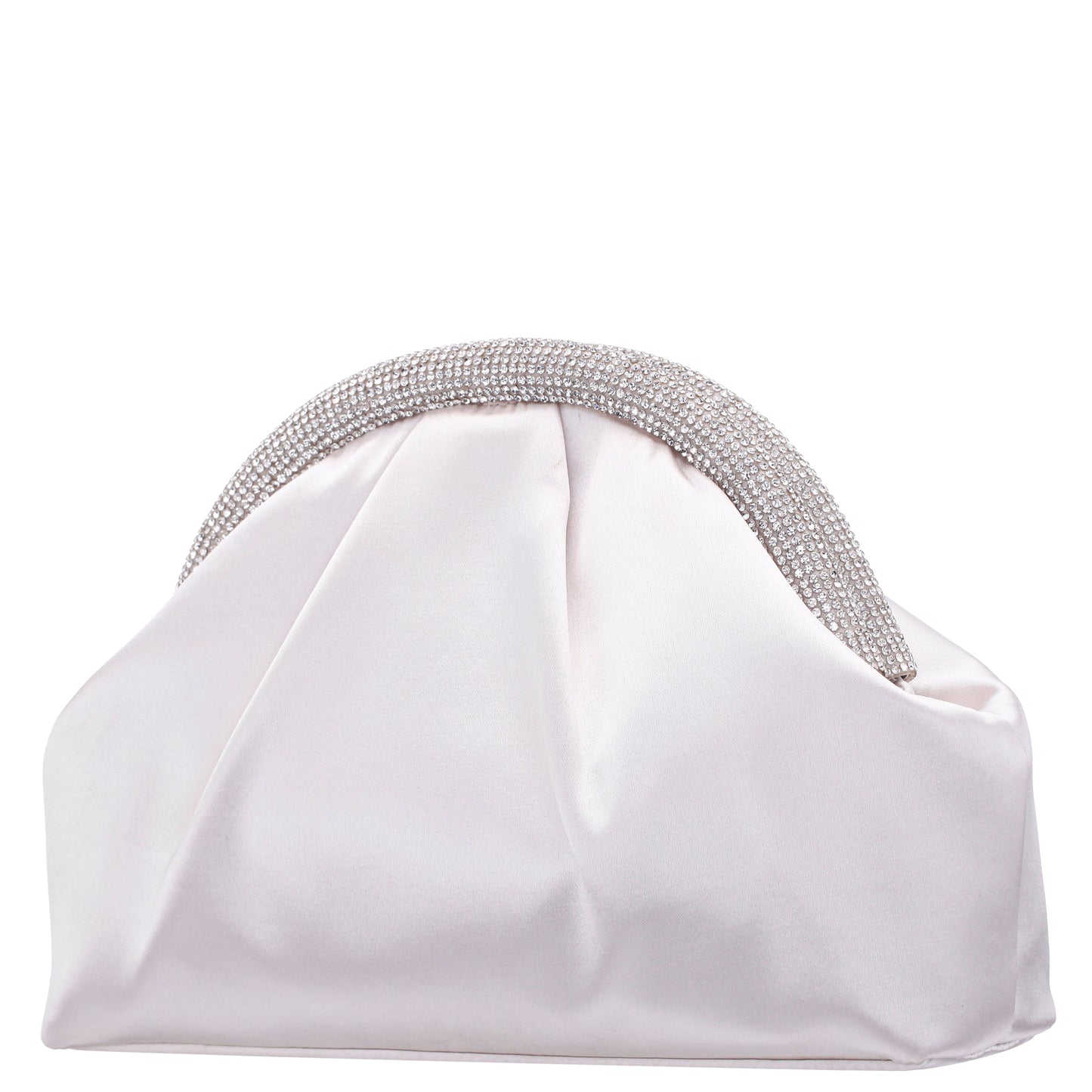 Jane Beige Satin/Glass Crystal Frame Clutch | Nina Shoes