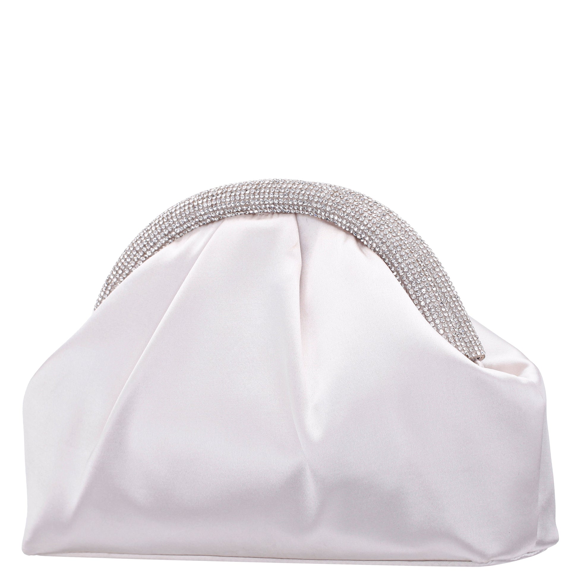 Jane Beige Satin/Glass Crystal Frame Clutch | Nina Shoes