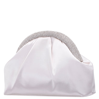 Jane Beige Satin/Glass Crystal Frame Clutch | Nina Shoes
