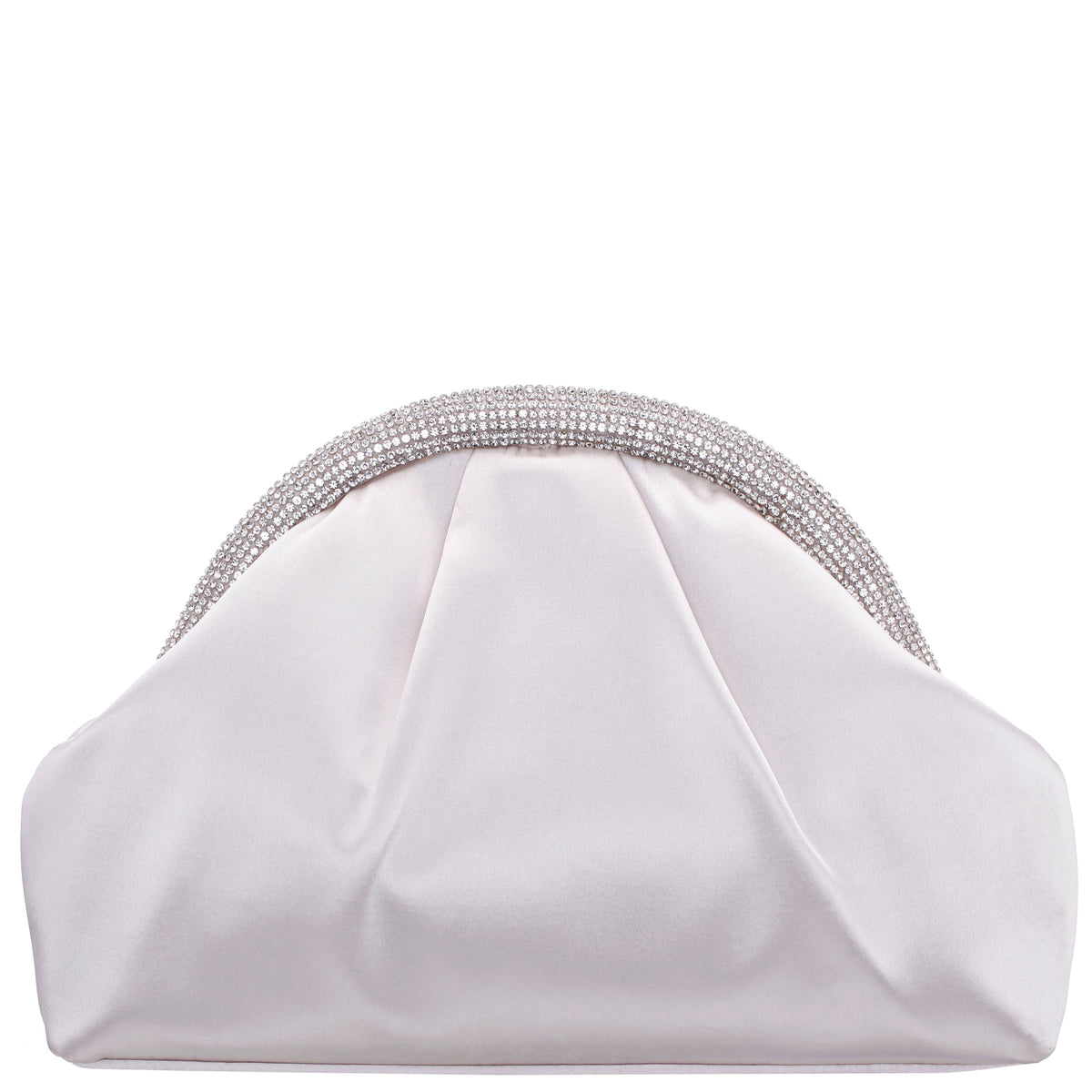 Jane Beige Satin/Glass Crystal Frame Clutch | Nina Shoes