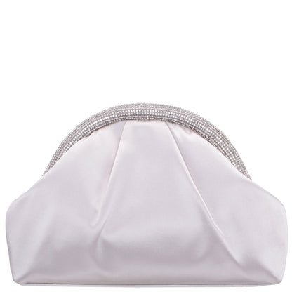 Jane Beige Satin/Glass Crystal Frame Clutch | Nina Shoes