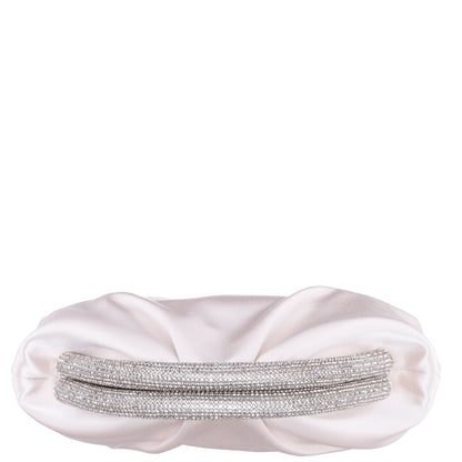Jane Beige Satin/Glass Crystal Frame Clutch | Nina Shoes