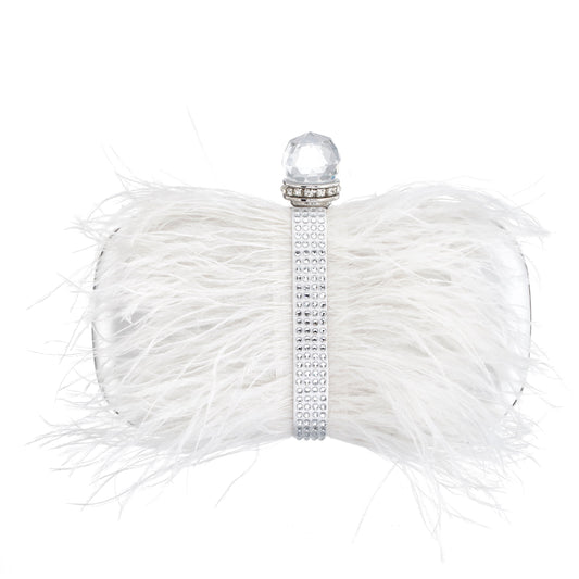 Lara White Feather Embellished Minaudiere | Nina Shoes