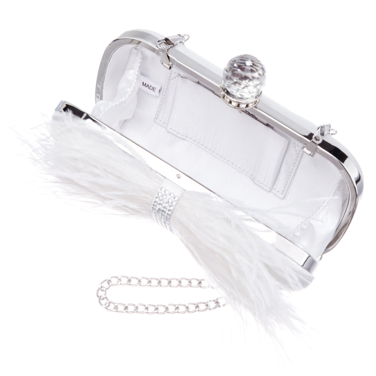 Lara White Feather Embellished Minaudiere | Nina Shoes