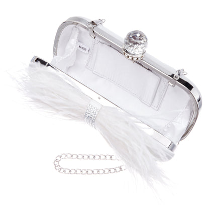 Lara White Feather Embellished Minaudiere | Nina Shoes