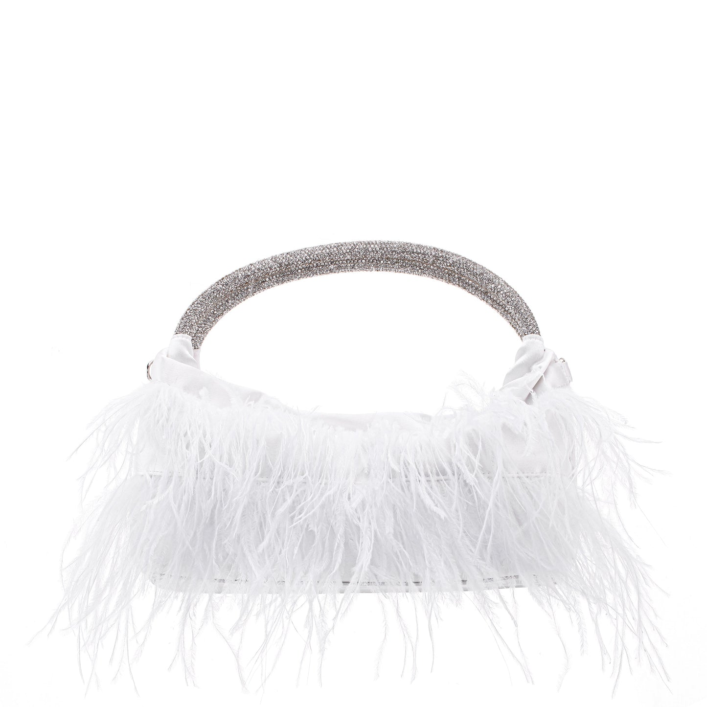 Minnie White Crystal Handle Feather Pouch | Nina Shoes