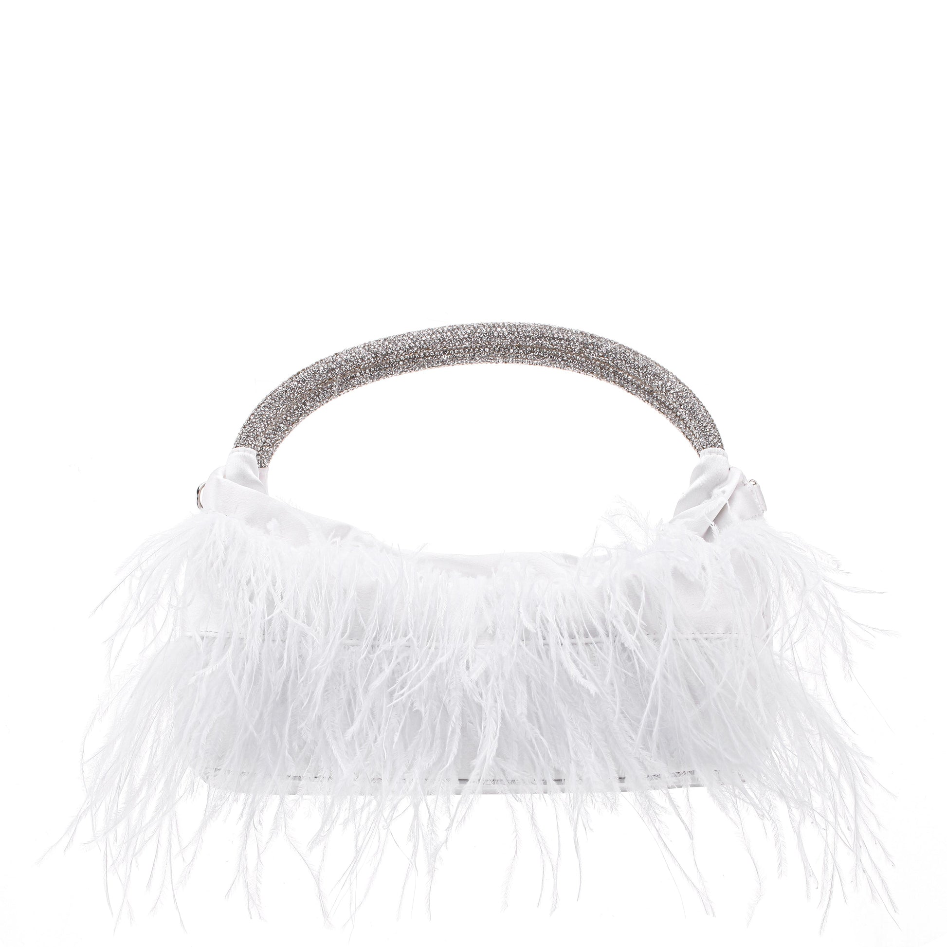 Minnie White Crystal Handle Feather Pouch | Nina Shoes