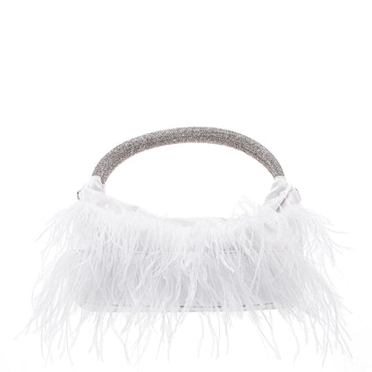 Minnie White Crystal Handle Feather Pouch | Nina Shoes