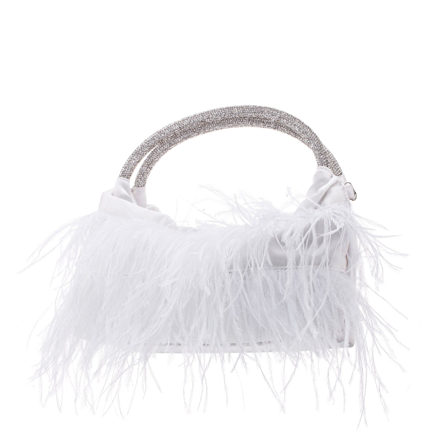 Minnie White Crystal Handle Feather Pouch | Nina Shoes