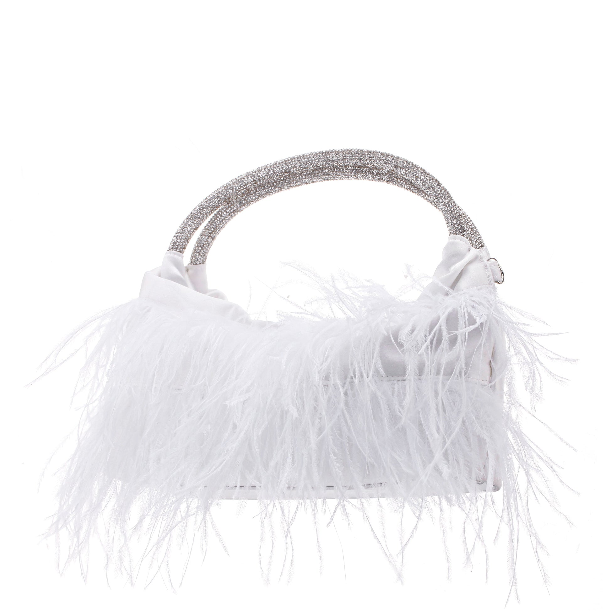 Minnie White Crystal Handle Feather Pouch | Nina Shoes