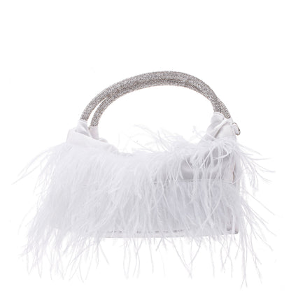 Minnie White Crystal Handle Feather Pouch | Nina Shoes