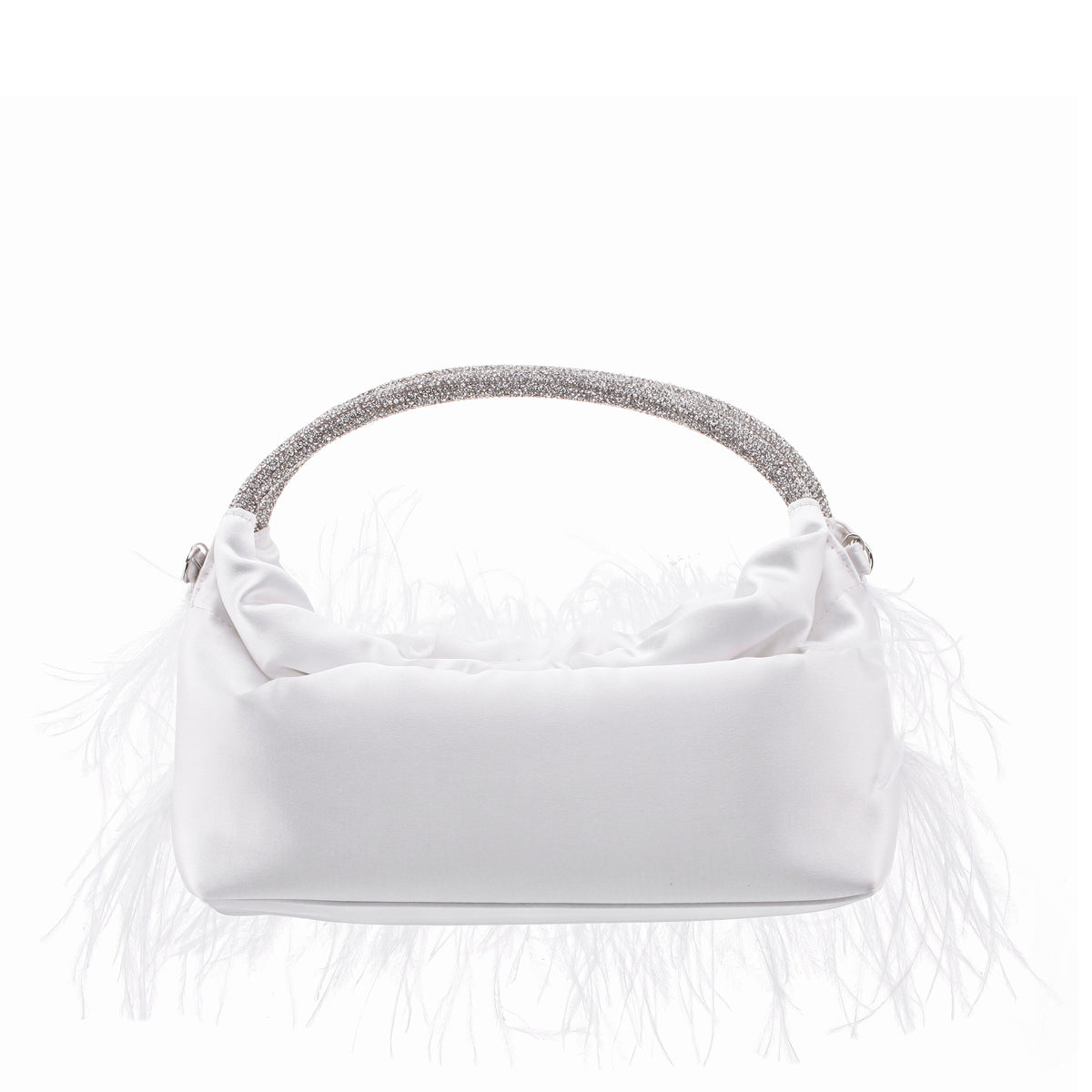 Minnie White Crystal Handle Feather Pouch | Nina Shoes