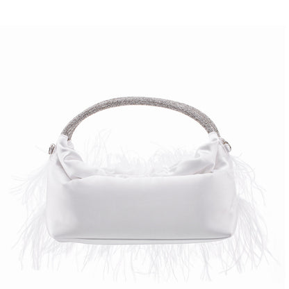 Minnie White Crystal Handle Feather Pouch | Nina Shoes