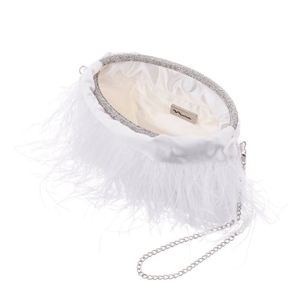 Minnie White Crystal Handle Feather Pouch | Nina Shoes