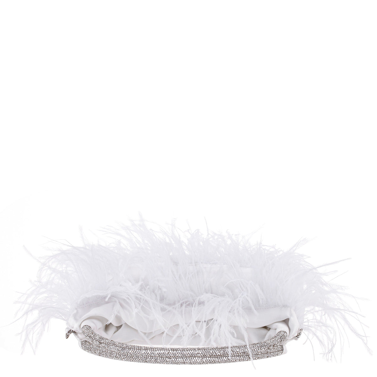 Minnie White Crystal Handle Feather Pouch | Nina Shoes