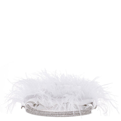 Minnie White Crystal Handle Feather Pouch | Nina Shoes