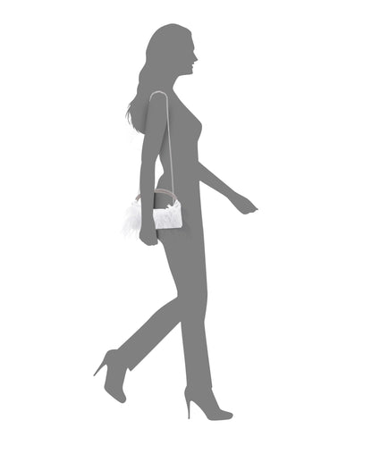 Minnie White Crystal Handle Feather Pouch | Nina Shoes