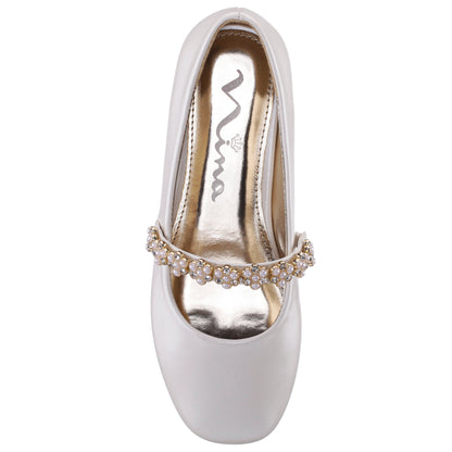 Girls Joansie White Pearlized Ballet Dress Shoe | Nina Shoes