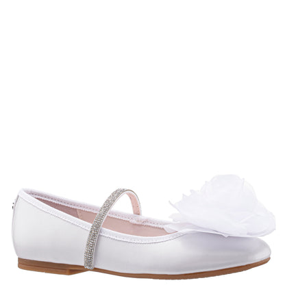 Girls Jory White Pearlized Flower Ballet Flats | Nina Shoes