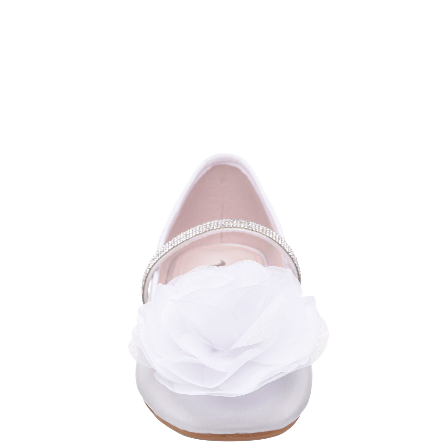Girls Jory White Pearlized Flower Ballet Flats | Nina Shoes