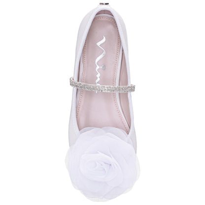 Girls Jory White Pearlized Flower Ballet Flats | Nina Shoes