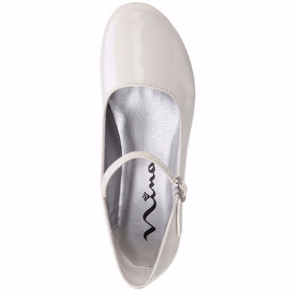 Girls Seeley White Low Heel Dress Shoes | Nina Shoes