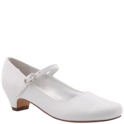 Girls Seeley White Low Heel Dress Shoes | Nina Shoes
