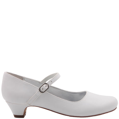Girls Seeley White Low Heel Dress Shoes | Nina Shoes