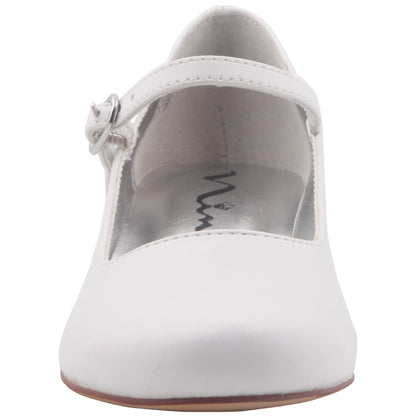 Girls Seeley White Low Heel Dress Shoes | Nina Shoes