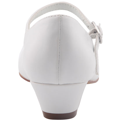 Girls Seeley White Low Heel Dress Shoes | Nina Shoes