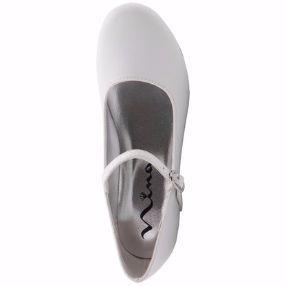 Girls Seeley White Low Heel Dress Shoes | Nina Shoes