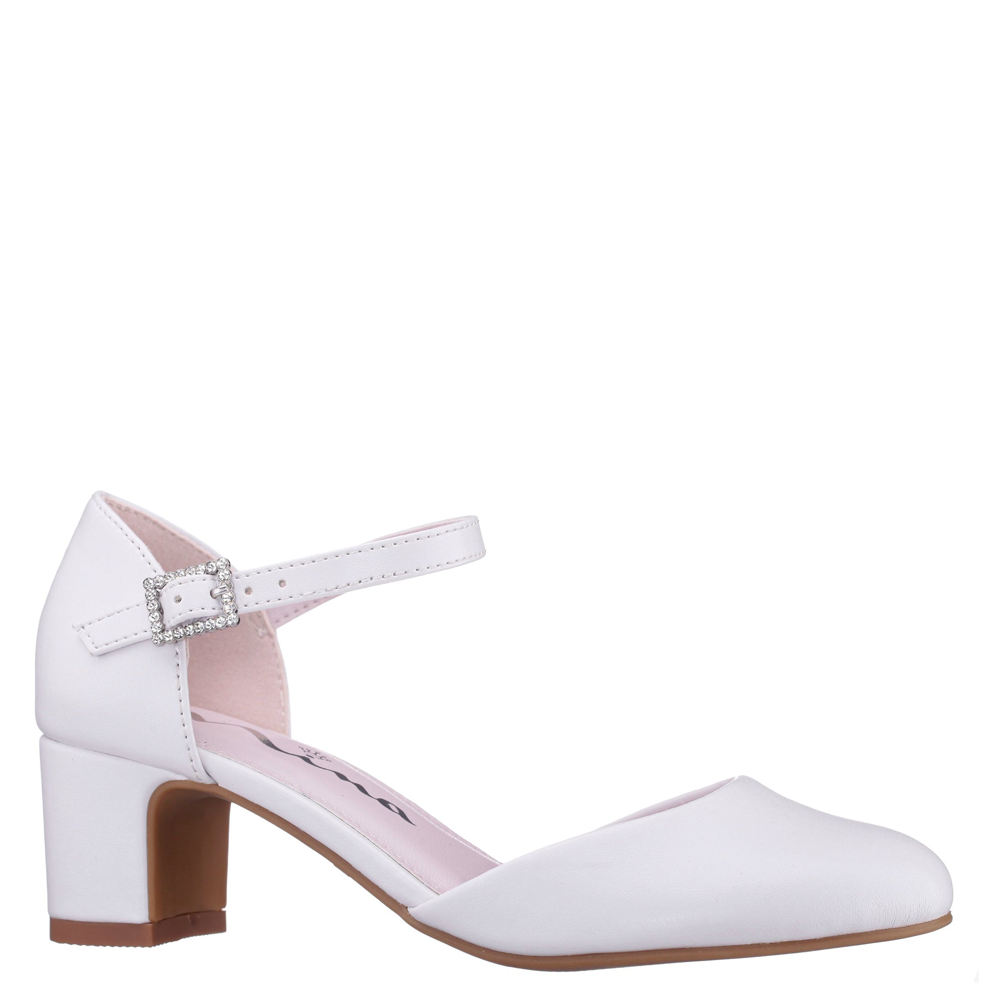 Girls Macey White Smooth 2-Piece Heel | Nina Shoes