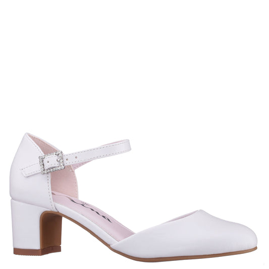 Girls Macey White Smooth 2-Piece Heel | Nina Shoes