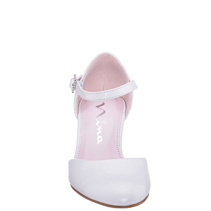 Girls Macey White Smooth 2-Piece Heel | Nina Shoes