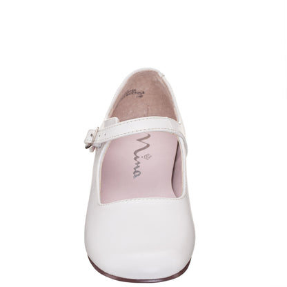 Girls Bonnett White Leather Mary Jane Dress Shoes | Nina Shoes