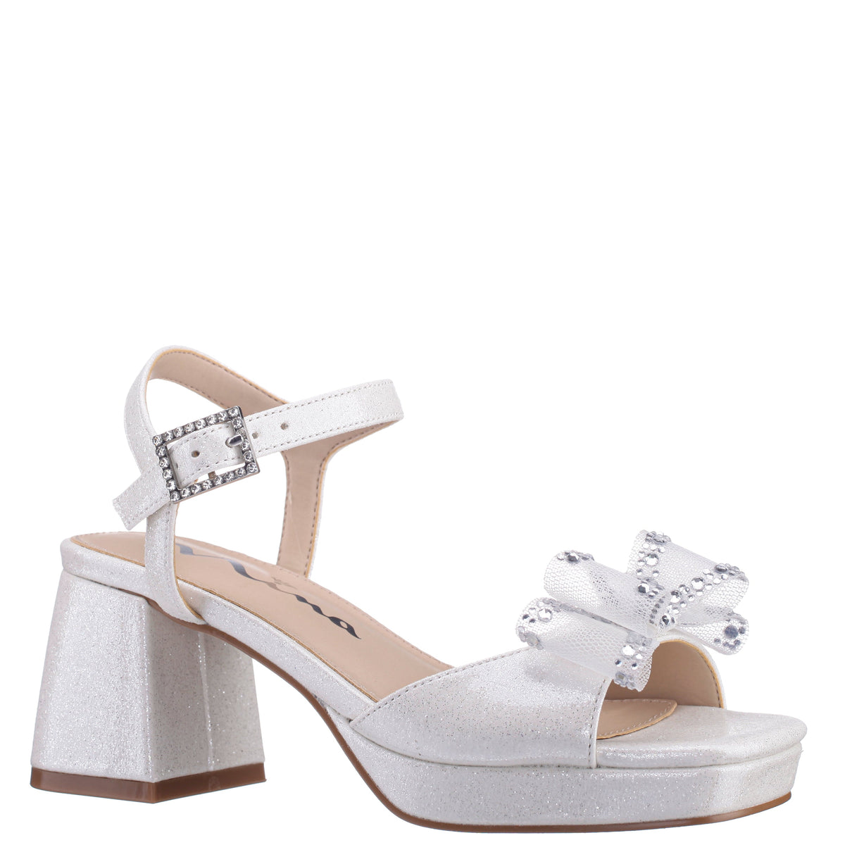 Girls Aiza White Glitter Heel Platform Sandal | Nina Shoes