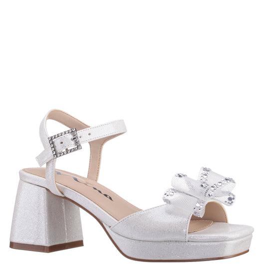 Girls Aiza White Glitter Heel Platform Sandal | Nina Shoes